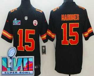 Men's Kansas City Chiefs #15 Patrick Mahomes Limited Black Super Bowl LVII Vapor Jersey,We sell and wholesale Men's Kansas City Chiefs #15 Patrick Mahomes Limited Black Super Bowl LVII Vapor Jersey on line form chian!